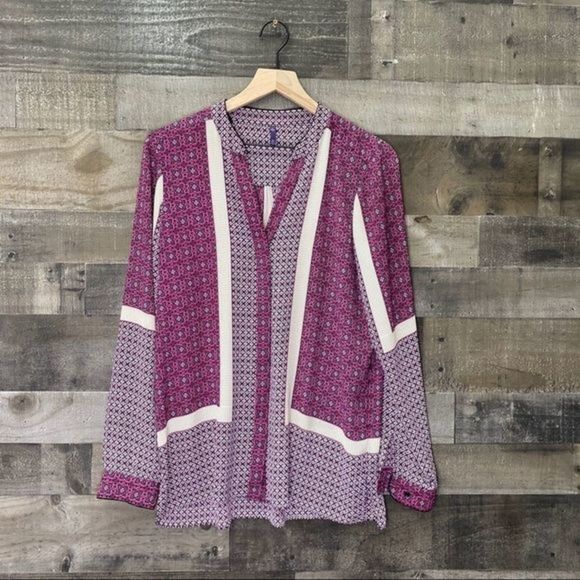 NYDJ Scarf Print Split Neck Blouse - Picture 2 of 13